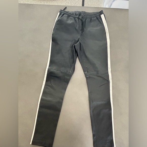 Goosecraft Leather Pants with Draw String and White Stripe Size Small - Picture 2 of 8